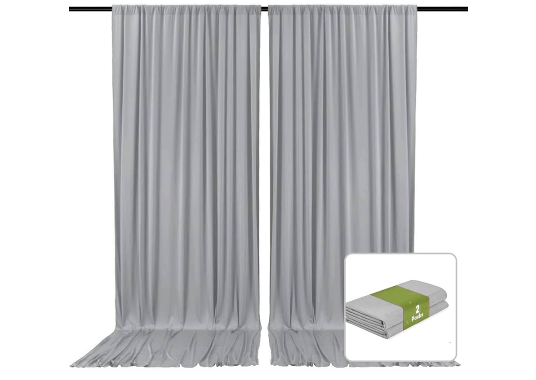 Silver Satin Backdrop Curtains 2 Panels - Glitter Photo Drapes for Baby Shower, 10x10FT Shimmer Back Drop Cloth, Wrinkle Free for Wedding Birthday Christmas Party Decorations