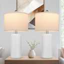 TOBUSA 23.5’’ Modern White Ceramic Lamps Set of 2, Living Room Retro Side Table Lamps, Farmhouse Bedside Nightstand White Lamps for Bedroom with Linen Shade, Elegant Decor Lamp Sets for Home Office