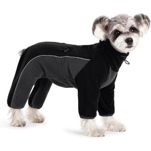 Fleece Dog Coat for Small Medium Dog,Pullover Pajamas Jumpsuit Bodysuit Puppy Coats with Legs, Pet Windproof Warm Cold Weather Jacket Full Body Vest Cozy Snowsuit Outfit Clothes (Black, L)