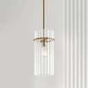 Crystal Fluted Finial Pendant Light with Tumbled Brass Finish, Crystal, Finial Details, Fluted Effect, Tumbled Brass Finish, 6.5" L x 6.5" W x 15" H, 6.5" Dia. x 15" h