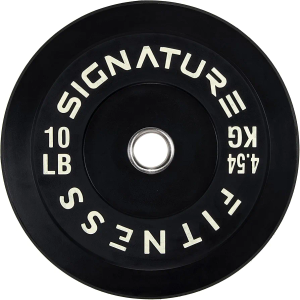 Signature Fitness Color Coded" Olympic Bumper Plate Weight Plates with Steel Hub - 100% Virgin Rubber, SF-CLR10P
