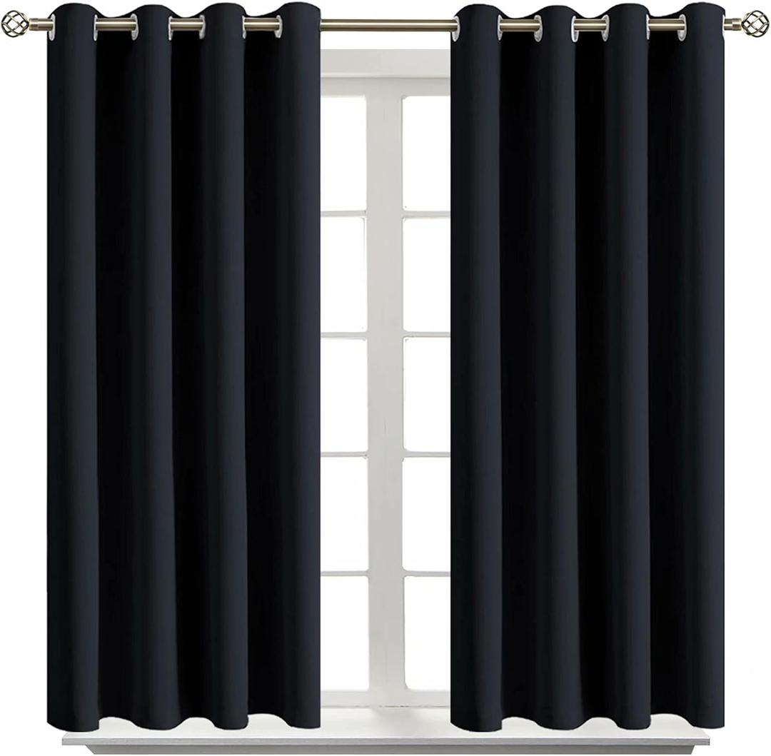 BGment Blackout Curtains for Living Room - Grommet Thermal Insulated Room Darkening Curtains for Bedroom, Set of 2 Panels (52 x 45 Inch, Black)