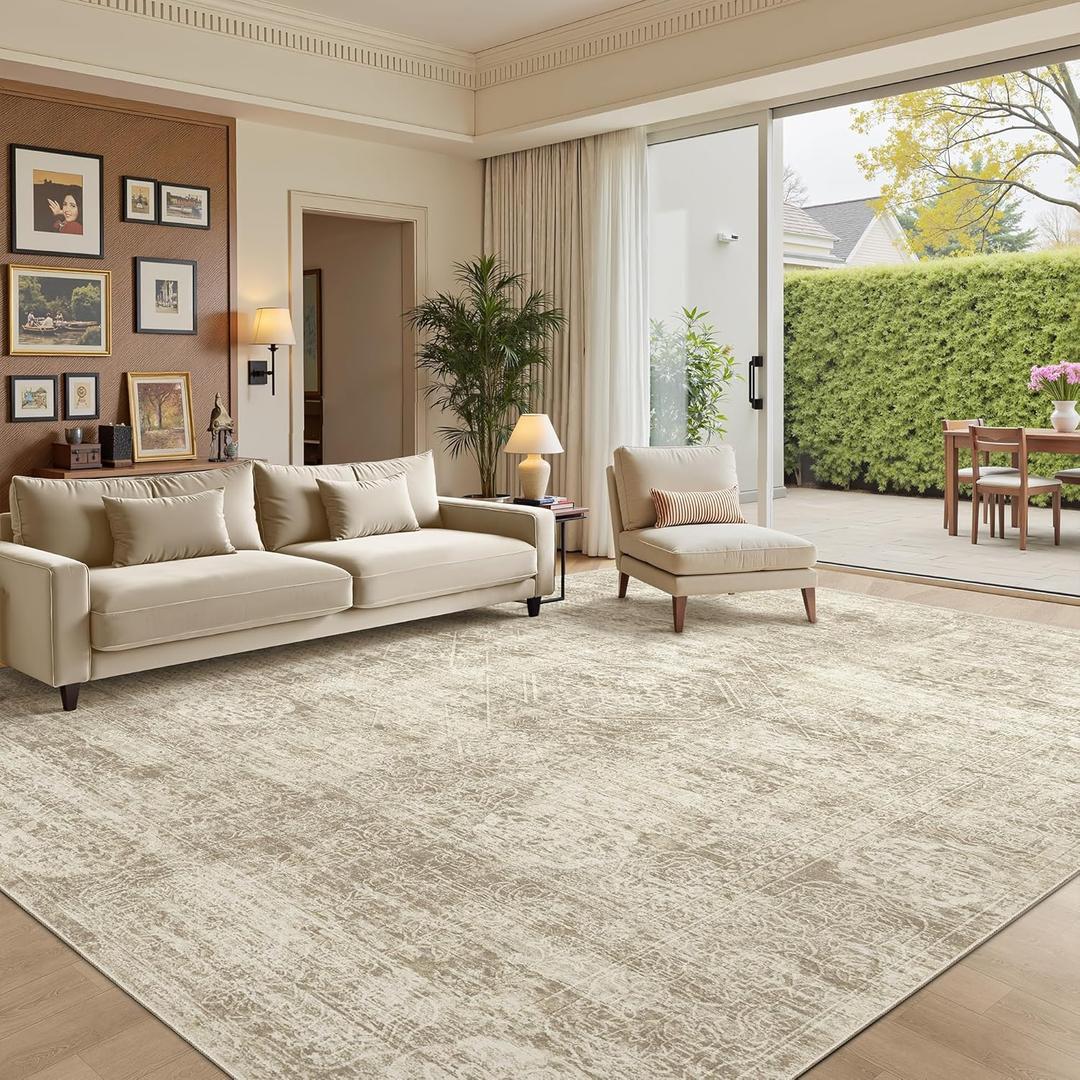 Madane 8x10 Area Rugs for Living Room, Soft Vintage Beige Area Rug with Non Slip Backing, Washable Non-Shedding Low Pile Print Floor Carpet for Home Office Decor Madane 8x10 Area Rugs for Living Room, Soft Vintage Beige Area Rug with Non Slip Backing, Washable Non-Shedding Low Pile Print Floor Carpet for Home Office Decor