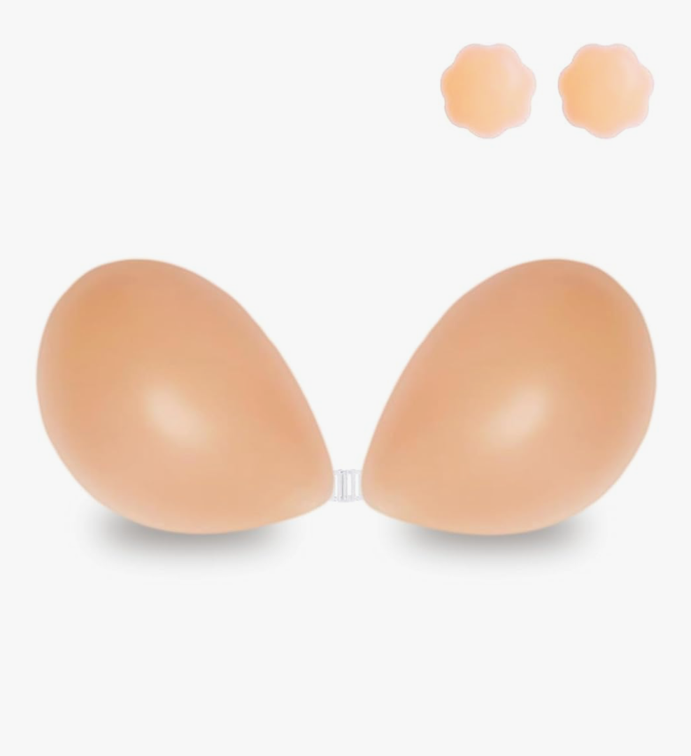 Adhesive Bra Strapless Push Up Bra Invisible Silicone Reusable Backless Bra for Women Beige C