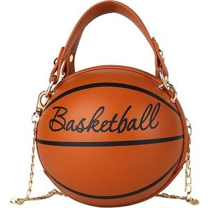 Women's Basketball Bag Basketball-Shaped Crossbody Bag Handbag Girl Mini One-Shoulder PU Leather Round Handbag (White 1)