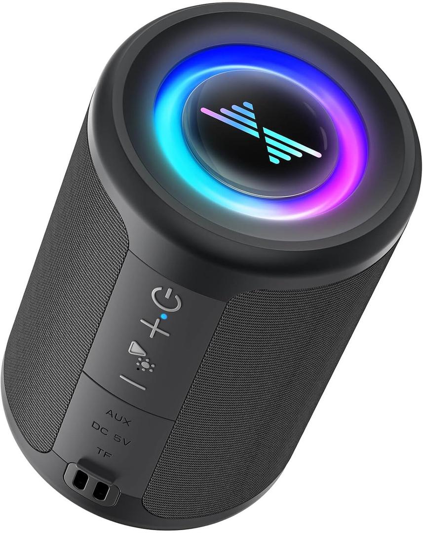 LENRUE Small Portable Bluetooth Speaker with Lights, TWS Stereo Surround Sound, Type C Powered, Bluetooth 5.3, AUX TF Card Input, Wireless for Outdoor Home, Coolest Gifts