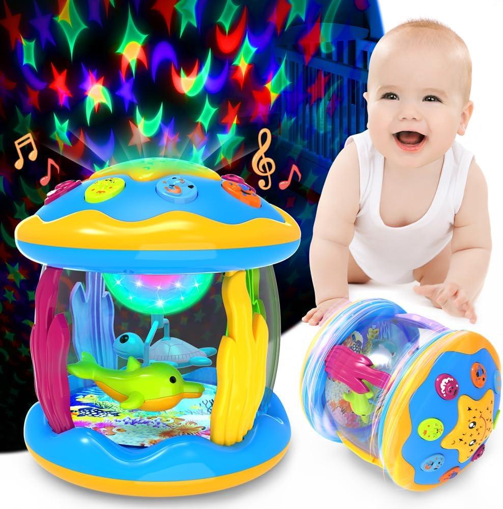 Baby Toys 6 to 12 Months - Musical Projector Rotating Light Up Toys, Tummy Time for Infant 12-18 Months, Learning Toy for Toddler 1 2 3 Years Old, Birthday Gifts for Boys Girls 0-3-6-9-12-18 Month (Blue)