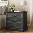 Huuger Nightstand with Charging Station, 3 Drawer Night Stand, 22 Inch Wider Side Table with Storage, Farmhouse Nightstand with Vintage Handles, Thicken Base, for Bedroom, Black
