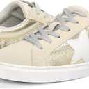 PARTY Women's Fashion Sneaker Lace Up Low Top Comfortable Cushioned Walking Shoes, Podcast, Gold Met, 8.5