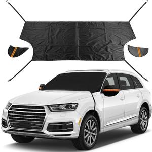 EXQUISLIFE Windshield Snow Ice Cover for Cars, Extra Larger Size 82 x 62 inches Shade, Waterproof Winter Frost and Sunshade Cover with Side Mirrors Cover, Windshield Protector for Cars, SUVs, Trucks (black)