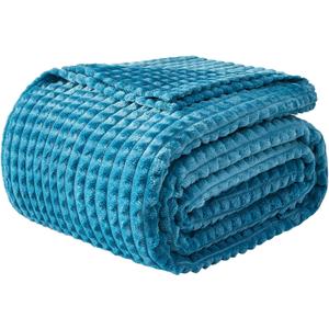 EMME Fleece Blanket, 3D Jacquard Throw Blanket for Couch and Bed, Soft Cozy and Fluffy Blankets Lightweight Luxury Flannel with Geometric Grid Design (Peacock Blue, 50" x 60")
