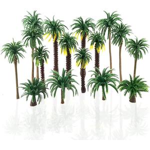 16 Pieces Plastic Model Tropical Coconut Palm Tree Cake Topper Diorama Trees for Model Train Railway Fairy Garden