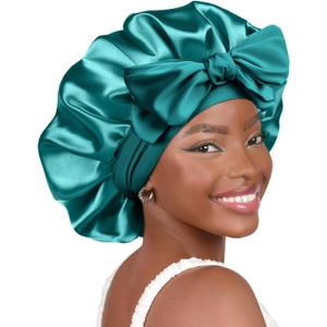 YANIBEST Adjustable Satin Bonnet for Sleeping Women Double Layer Hair Wrap Reduce Friction Prevent Frizz Natural Curly Hair (Large, Blue Zircon)
