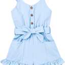 KAFIREN 3T Girl Clothes Baby Adjusatble Strap Sleeveless One-Piece Toddler Romper Ruffle Summer Pocket Jumpsuit Blue 2-3 Years old