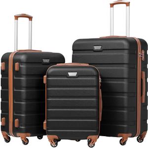 Coolife Luggage 3 Piece Set Suitcase Spinner Hardshell Lightweight TSA Lock (20in24in28in, apricot black)