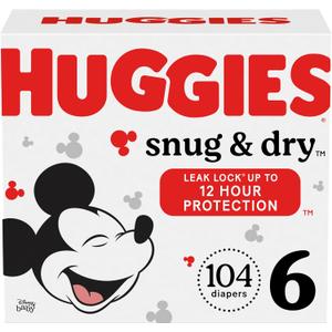 Huggies Size 6 Diapers, Snug & Dry Baby Diapers, Size 6 (35+ lbs), 104 Count