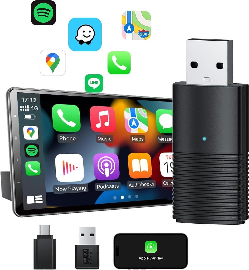 Mini Wireless Carplay Adapter, Auto-Connect for Cars with OEM Wired CarPlay, Convert Wired to Wireless CarPlay, Carplay Dongle for Cars from 2016+ & iOS 10+, Online Update (Black), Not for BMW, Tesla