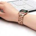 Floral Band Compatible with Apple Watch Jewelry Band 42mm 44mm 45mm 46mm 49mm iWatch Series 11 10 9 8 7,Bling Crystal Bracelet Hollow Metal Strap,Cute Women Wristband(42/44/45/46/49mm,Rose Gold)