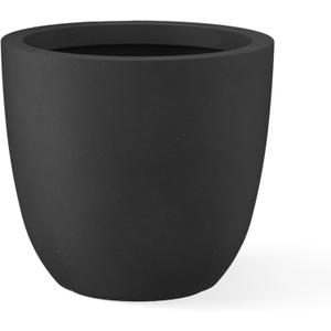 Kante 18 Inch Dia Round Concrete Planter, Indoor Outdoor Large Plant Pot with Drainage Hole and Rubber Plug for Home Patio Garden, Black