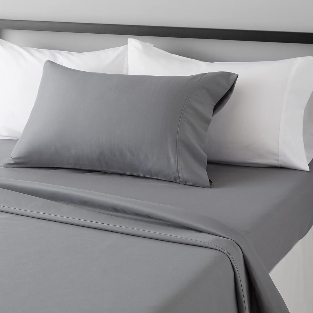 Amazon Basics Lightweight Breathable Brushed Microfiber 3-Piece Bed Sheet Set With 14-Inch Deep Pockets, Wrinkle Resistant, Twin XL, Dark Gray, Solid