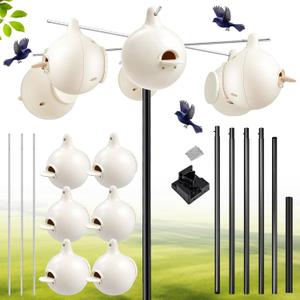 Yaocom Complete Purple Martin Gourds and Pole Package Include 15' Telescoping Martin House Pole, 8 Gourd House and 4 Hangers & Mounting Accessories Durable Birdhouse Mounting System-Easy Assembly