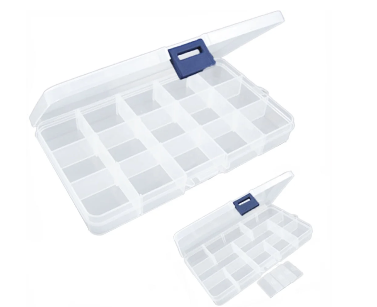 Fake Nail Storage Box, 15-Grid Rhinestone Organizer Case with Divider, Clear Plastic Empty Container for Art Craft Sewing Screw Rock Collection Fishing Tackle, Bead Jewelry Display Holder