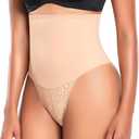 Werena Thong Shapewear for Women Tummy Control Seamless High Waist Body Shaper Underwear Shaping Panties (Medium, #344 Slimming Lace Beige)