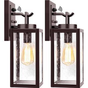 2-Pack 14'' Dusk to Dawn Outdoor Wall Light Fixtures, Oil Rubbed Bronze Exterior Lighting Fixtures Wall Mounted with Seeded Glass, Waterproof Porch Lights Outside Lanterns for House Front Garage