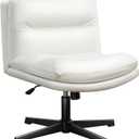 Darkecho Office Chair Armless Desk Chair No Wheels,Thick Padded Leather Home Office Chairs, Adjustable Swivel Rocking Vanity Chair, Wide Task Computer Chair for Office,Home,Make Up,Bedroom White