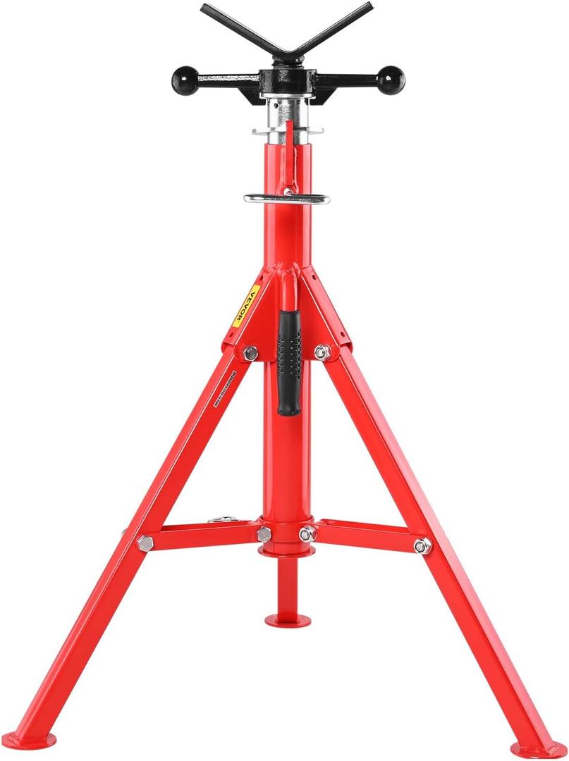 VEVOR Heavy-Duty V-Head Pipe Stand for 1/8"-12" Pipes Supporting | 2500 lbs Load Capacity, 28-52" Height Adjustment, Folding & Portable Design, for Pipe Threading, Cutting, Grooving, Welding, Red