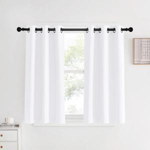 NICETOWN White Short Window Curtains 40 inch Long for Windows, White, W34, 1 Pair, Solid Grommet 50% Light Reducing Thermal Insulated Curtain Panels for Kitchen/Bedroom