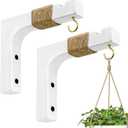 2 Pack Plant Hanger Hooks for Indoor Hanging Plants, Farmhouse Wooden Hanging Basket Wall Hooks for Outdoor Flower Pots Lanterns Wind Chime Lights Garden Decoration (White)