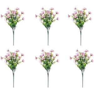 zxhrybh 6 Bundles UV Resistant Artificial Flower, Plastic Fake Plants, Faux Plants for Garden, Porch, Window Box, Home and Wedding Decor(Pink)