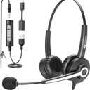 Voistek USB Headset with Microphone for PC, Computer Headset with Noise Cancelling Mic, Mute & Volume Control, Wired Headset for Work, Zoom, Teams, Online Meetings, Home Office