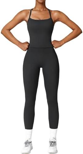 QBGJTD Womens Workout Sets Two Piece Cross Back Tank Top Matching High Waist Leggings Sets Gym Outfits Work Out Clothes XL