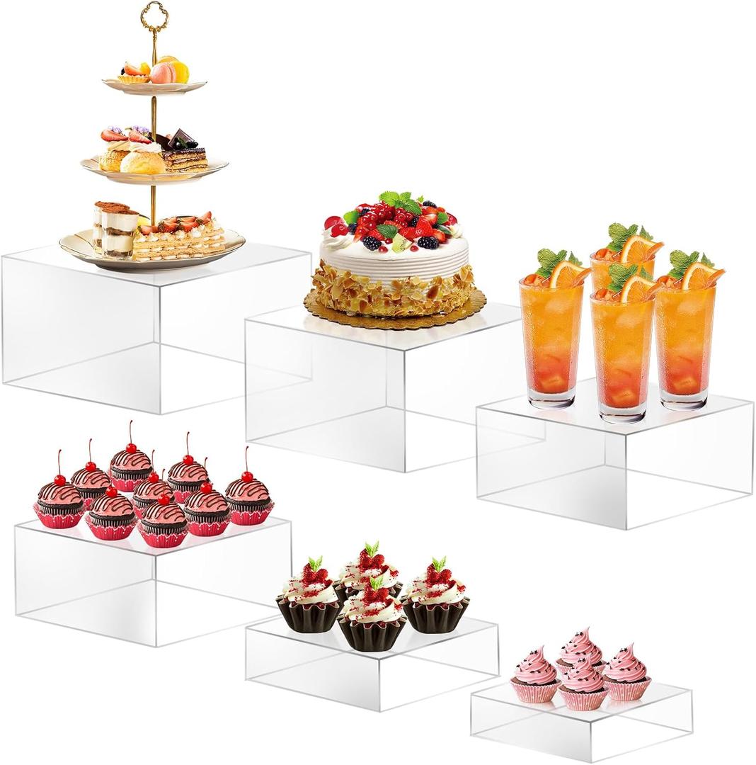 6PCS Buffet Risers, Food Risers for Buffet Table, Buffet Risers and Stands, Acrylic Clear Boxes for Food Display, Acrylic Cube Boxes big size(10"-9"-8"-7.5"-6.7"-6")