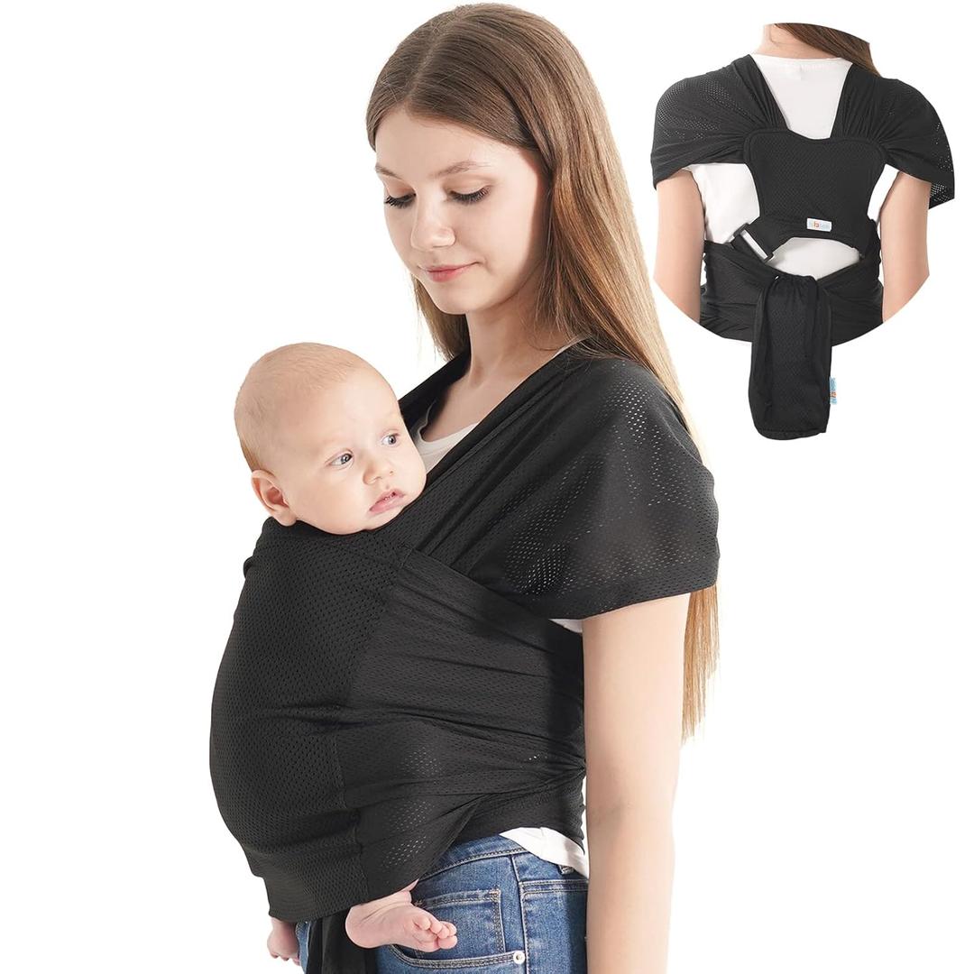 Baby warps Carrier,Air-Mesh Fabric,Cooling for Summer Baby Sling Carrier,Breathable Adjustable Strap Baby Hold Carrier for Newborn Up to 40 lbs (Air-Mesh Black)