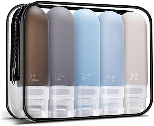 yahaa 3oz Travel Bottles for Toiletries,Silicone Leak Proof Squeezable Travel Containers,TSA Approved Travel Essentials Bag for Shampoo Conditioner,11 Pack,Black Pack