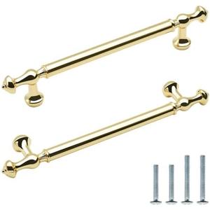 FURFITT 10 Pack Polished Gold Cabinet Pulls 5 Inch/128mm Hole Center Zinc Alloy Shiny Gold Drawer Dresser Handles Brushed Brass Kitchen Cupboard Bathroom Furniture Hardware