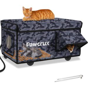 Weatherproof Heated Cat House for Outdoor in Winter, Heated Cat Bed Kitty Shelter with Cat Heating Pad, Insulated & Safe Escape Door, Warm Home for Outside Stray Cat (16"x26"x14", Camo Black)