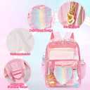 Eccliy 3 Pcs Clear Backpacks for Kid School, Heavy Duty 17 Inch Transparent Backpack with Lunch Bag and Pencil Bag(Rose Pink,Rainbow Heart), 11 Inch