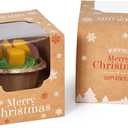 Happyhiram Christmas Cupcake Boxes 100 Pcs Bulk, Individual Cupcake Box Brown Kraft and Window for New Year and Holiday for Ornament Gift Boxes Coca Bombs Packaging for Winter Party Favors