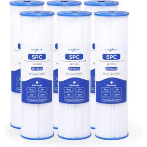 Whole House 50 Micron 10" x 2.5" Pleated Sediment Well Water Filter Cartridge Replacement for W50PE, SPC-25-1050, ECP50-10, R50, FM-50-975, WHKF-WHPL, WPC50-975 & Cold Plunge Water Chiller (Pack of 4)