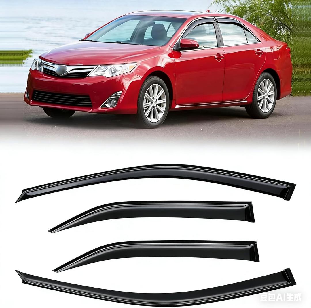 Window Visors for Toyota Camry 2012-2014, Rain Guards Shields Vent Deflector Shade Dark Smoke 2013 2014 12 13 14, Tape-On, 4PCS