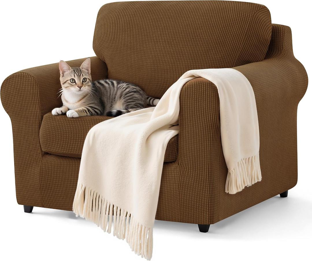 SUBRTEX 3 Pieces Stretch Sofa Slipcover Sets Couch Cover Sets Backrest Cushion Covers Furniture Protector Collection Set for Oversize Sofa Loveseat Chair Slip Covers(Small, Coffee)