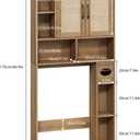 RUSTOWN Rattan Over The Toilet Storage Cabinet,Boho Over Toilet Bathroom Organizer with 2 Doors & Adjustable Shelves,Modern Above Toilet Rack with Toilet Paper Holder for Bathroom (Rustic Oak), 66.9 inches x 30.7 inches x 7.9 inches