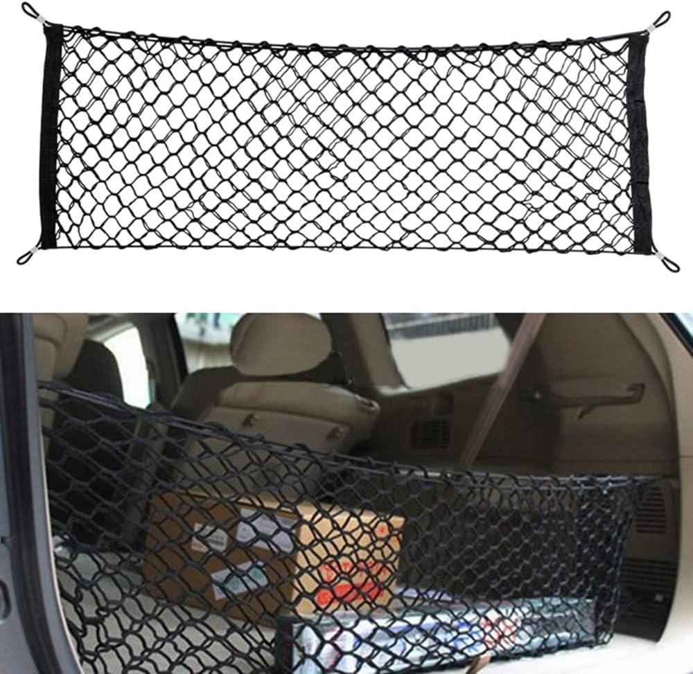 Car Rear Cargo Net, Universal Adjustable Elastic Trunk Cargo Storage Organizer Net, Double-Layer Storage Nylon Mesh Compatible for SUV, Jeep, Truck43.3 x 15.7in