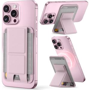 Magsafe Wallet with Angle Adjustable Stand, Magnetic Card Holder for iPhone 16/15/14/13/12 Series (Not for iPhone Mini), 1 Slot, 6 Cards, Pink