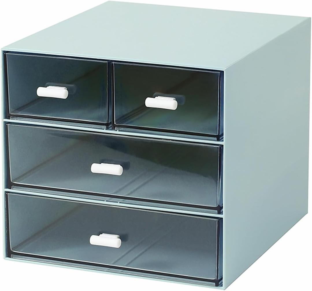 Makeup Organizer with 4 Drawers, Desk Organizer, Cosmetics Storage Box for nail polish, Lipstick, Brushes, Jewelry, Skincare, Bathroom Organization Boxes - Blue