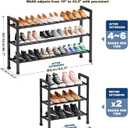 Mavivegue 19“- 43” Adjustable Shoe Rack, 3 Adjustable Length, 3 Tier Expandable Shoe Rack for Closet, Entryway, Shoe Shelf, Black